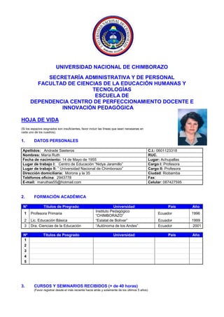 UNIVERSIDAD NACIONAL DE CHIMBORAZO
SECRETARÍA ADMINISTRATIVA Y DE PERSONAL
FACULTAD DE CIENCIAS DE LA EDUCACIÓN HUMANAS Y
...