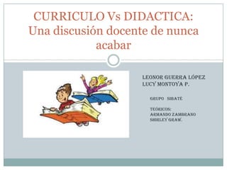 CURRICULO Vs DIDACTICA: Una discusión docente de nunca acabar Leonor Guerra López Lucy Montoya p. GRUPO   SIBATÉ Teóricos: ARMANDO ZAMBRANO SHIRLEY GRAW. 