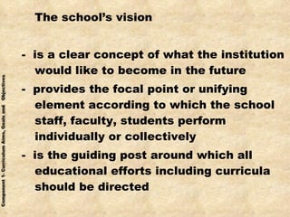 <ul><li>The school’s vision </li></ul><ul><li>-  is a clear concept of what the institution would like to become in the fu...