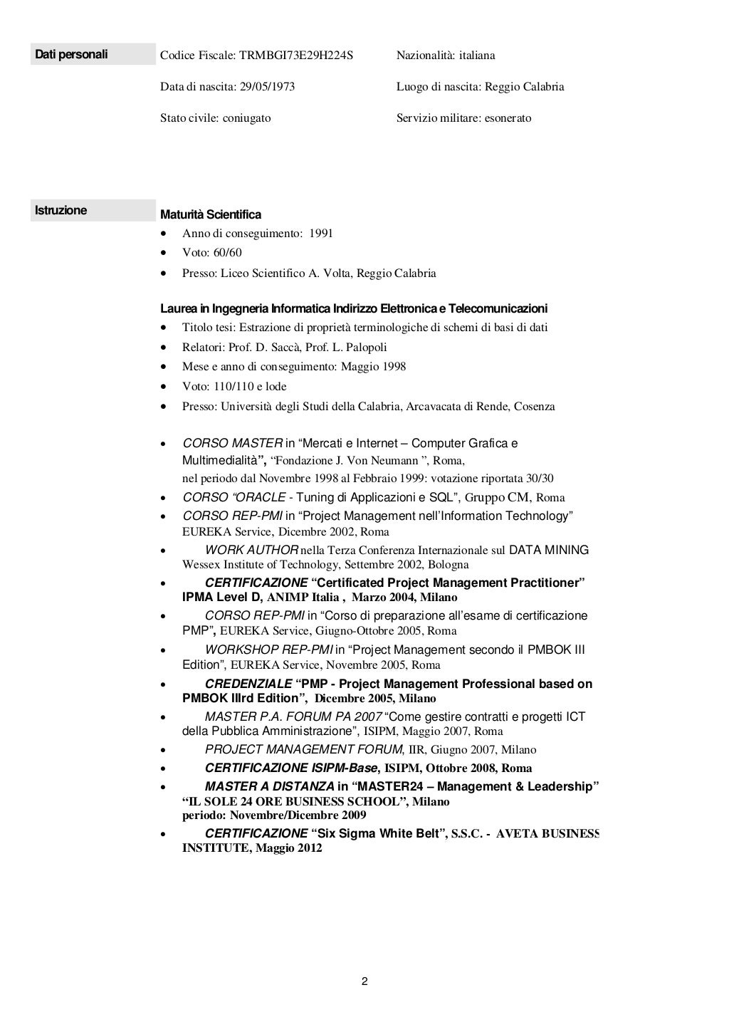 Curriculum vitae italy picture