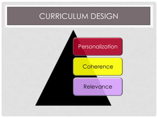 CURRICULUM DESIGN
Personalization
Coherence
Relevance
 