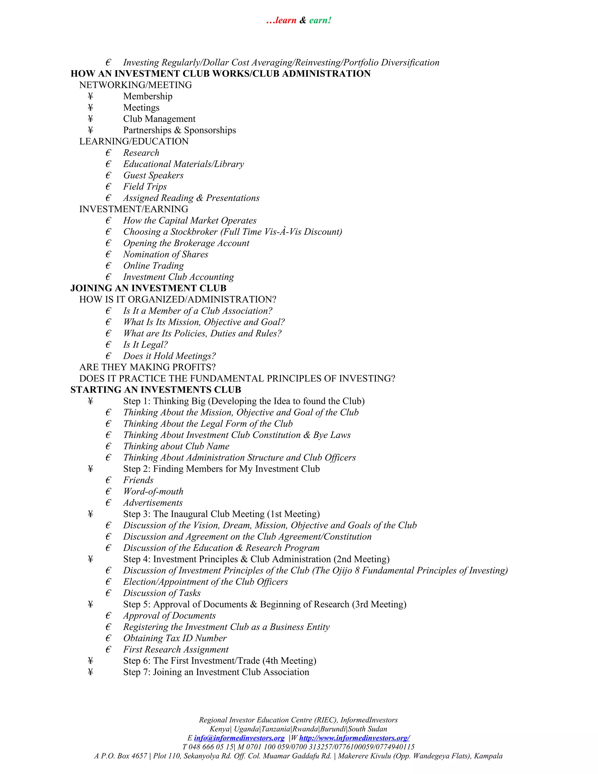 Curriculum investment clubs PDF