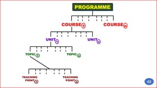 PROGRAMME
COURSE 1 COURSE n
UNIT
1 n
UNIT
TOPIC 1 TOPIC n
TEACHING
POINT
1
TEACHING
POINT
n 43
 