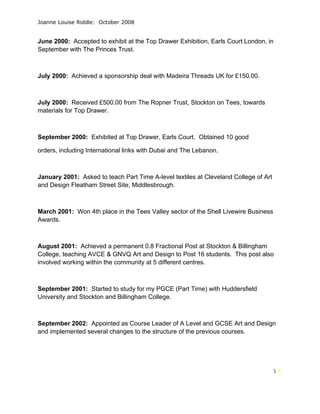 Joanne Riddle Joanne Riddle - Curriculum Vitae - October 2008 | DOC
