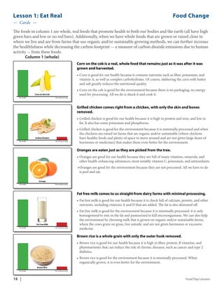 Lesson 1: Eat Real Food Change 
— Cards — 
The foods in column 2 are minimally processed, that is, foods that have been “c...