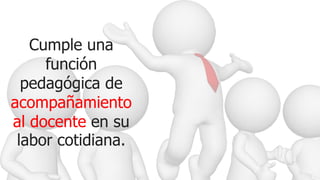 Cumple una
función
pedagógica de
acompañamiento
al docente en su
labor cotidiana.
 