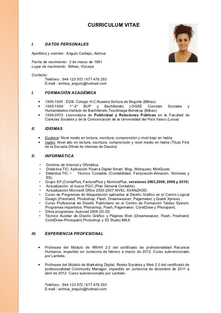 curriculum ainhoa actualizado a 30 01 2012 english curriculum vitae