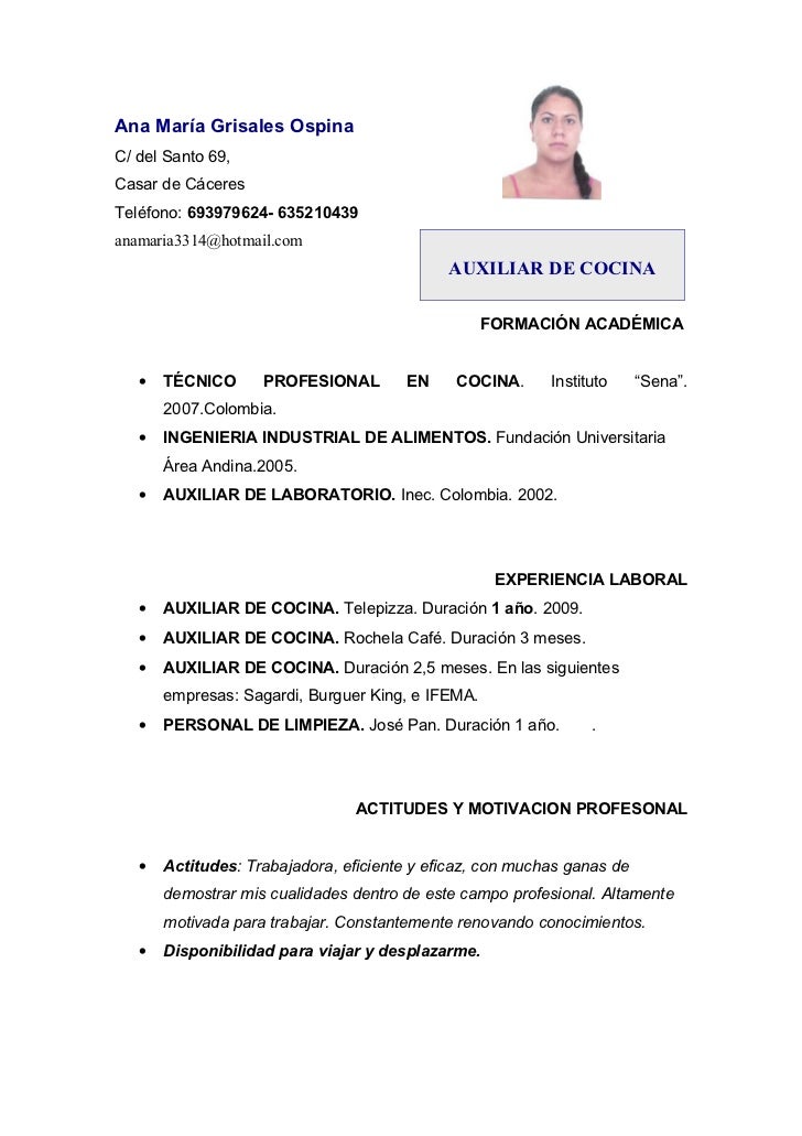 Curriculum Vitae Chef curriculum ana m 170 cocina Curriculum Vitae Chef curriculum ana m 170 cocina
