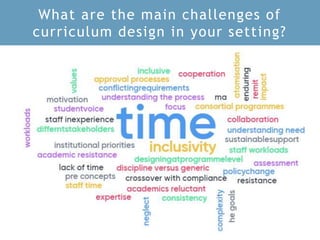 4
What are the main challenges of
curriculum design in your setting?
Go to www.menti.com and use the code 98 53 96
Thinking about your context, write down three
words or phrases which sum up the curriculum
design challenges for you.
 