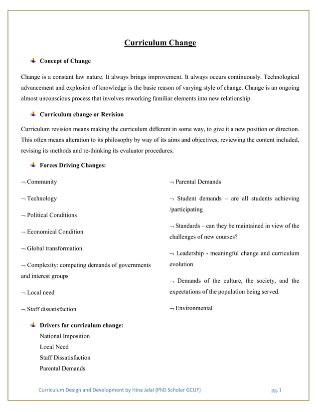 Curriculum Design Forces of Change PDF