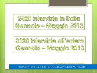 Prof. Gabriele Micozzi Docente di marketing -
Università Politecnica delle Marche
OSSERVATORI E RICERCHE QUALITATIVE E QUANTITATIVE
 
