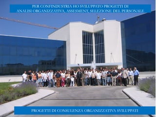 Mod.CF.07.03.08 Ed. 01 Rev. 00 del 20/06/2012
GABRIELE MICOZZI - 2015 - gmicozzi@yahoo.it
LABORATORIO DI
COMUNICAZIONE INNOVATIVA
G A B R I E L E M I C O Z Z ILABORATORIO DI
COMUNICAZIONE INNOVATIVA
G A B R I E L E M I C O Z Z I
PROGETTI DI CONSULENZA ORGANIZZATIVA SVILUPPATI
PER CONFINDUSTRIA HO SVILUPPATO PROGETTI DI
ANALISI ORGANIZZATIVA, ASSESMENT, SELEZIONE DEL PERSONALE
 