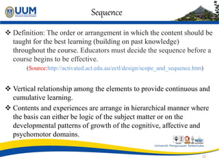Sequence
 Definition: The order or arrangement in which the content should be
taught for the best learning (building on p...