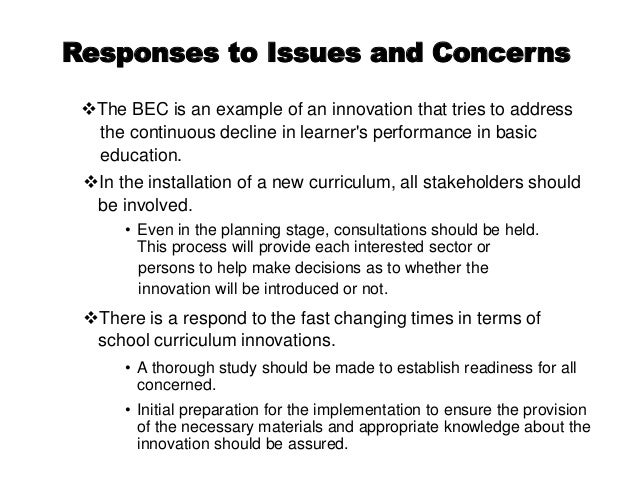 Curriculum development curriculum issues, concerns and responses