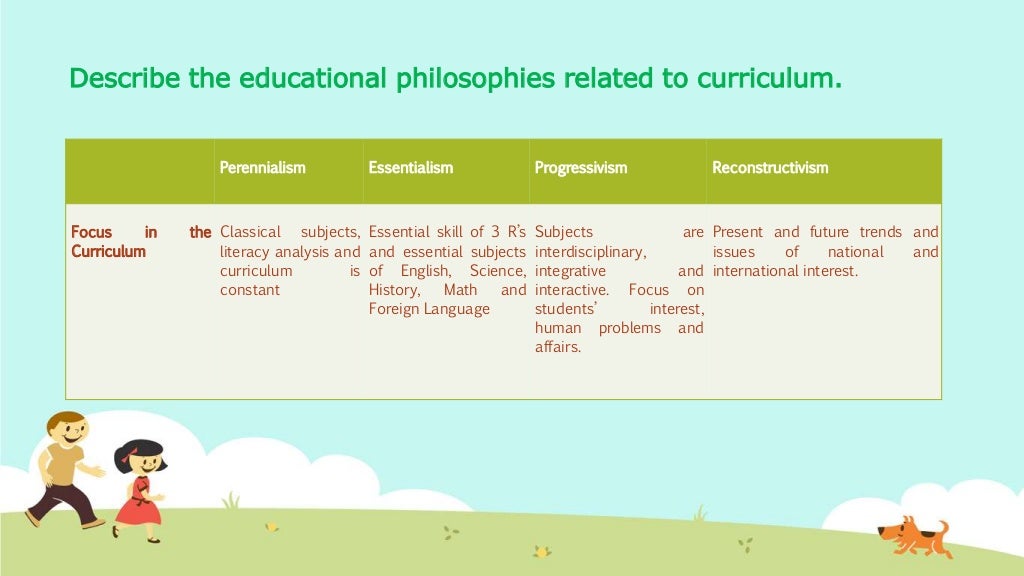 Educational Philosophy in relation to curriculum