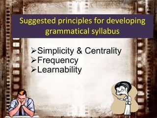 Simplicity & Centrality
Frequency
Learnability
Suggested principles for developing
grammatical syllabus
 
