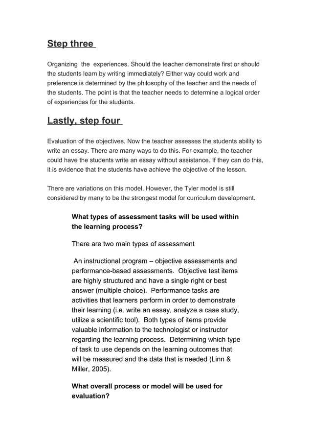 Curriculum development model:tyler model | DOC | Educational Assessment ...
