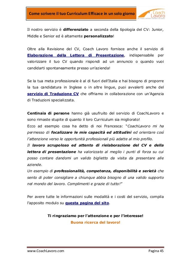 Lettera di presentazione per un curriculum