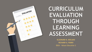 CURRICULUM
EVALUATION
THROUGH
LEARNING
ASSESSMENT
ELEONARD D. BOCADO
RICHARD G. RUBIO
BSEd – Values Education 2
 