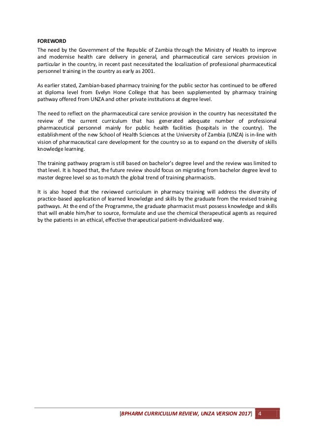 curriculum for pharmacy degree at unza 2017 pharmacy degree program