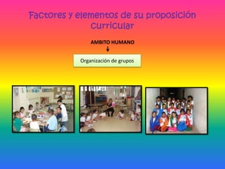 Factores y elementos de su proposición
curricular
AMBITO HUMANO
Organización de grupos
 
