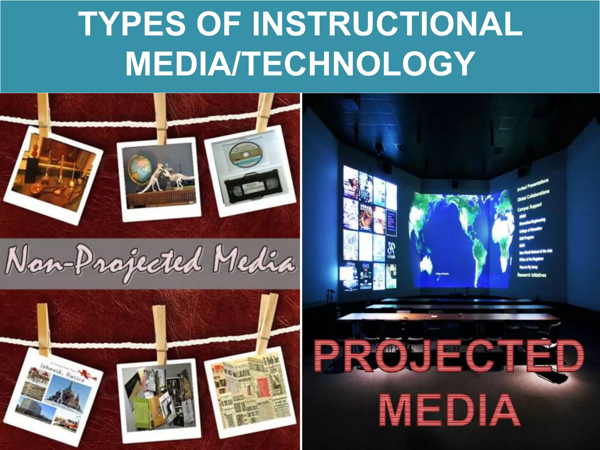 TYPES OF INSTRUCTIONAL
MEDIA/TECHNOLOGY
 