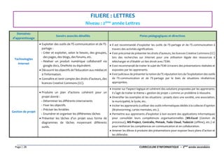 Page | 28 CURRICULUM D'INFORMATIQUE - 2ème
année secondaire
FILIERE : LETTRES
Niveau : 2ème
année Lettres
Domaines
d’appre...