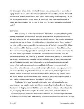 Curriculum Integration in Middle School | PDF