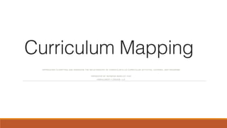 Curriculum Mapping
APPROACHES CLARIFYING AND ASSESSING THE RELATIONSHIPS OF CURRICULAR & CO-CURRICULAR ACTIVITIES, COURSES, AND PROGRAMS
PRESENTED BY RAYMOND BARCLAY, PHD
ENROLLMENT X DESIGN, LLC
 