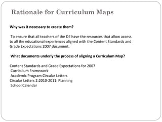 Education Rationale Curriculum Maps based on the Understanding by Design model | PPT