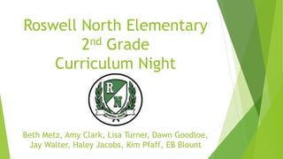 Roswell North Elementary
2nd Grade
Curriculum Night
Beth Metz, Amy Clark, Lisa Turner, Dawn Goodloe,
Jay Walter, Haley Jacobs, Kim Pfaff, EB Blount
 