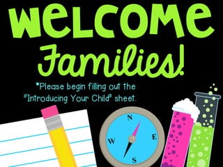 Welcome
Families!*Please begin filling out the
“Introducing Your Child” sheet.
 