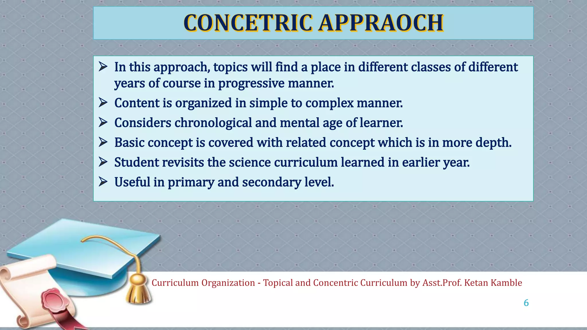 Curriculum Organization - Topical and Concentric Curriculum by Asst.Prof. Ketan Kamble
6