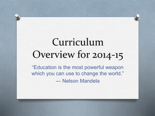 Curriculum
Overview for 2014-15
“Education is the most powerful weapon
which you can use to change the world.”
― Nelson Mandela
 
