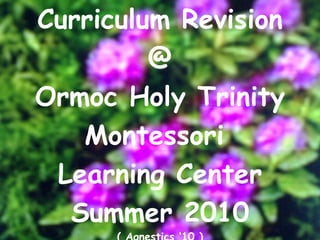 Curriculum Revision @ Ormoc Holy Trinity Montessori  Learning Center Summer 2010 ( Agnestics ‘10 ) 