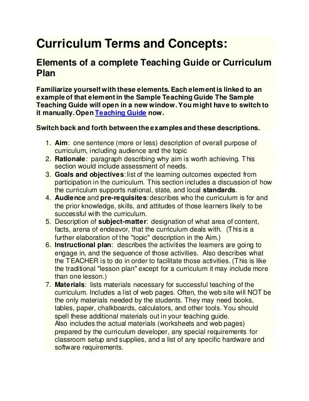 Curriculum terms and concepts