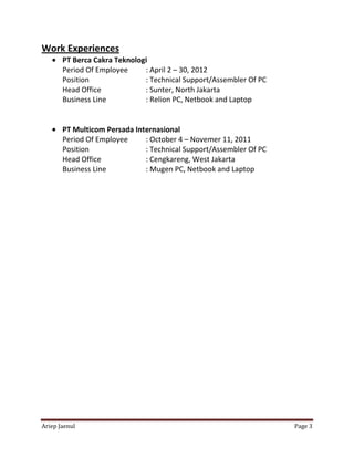 Contoh Curriculum vitae (CV)