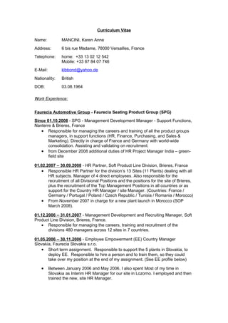 Curriculum Vitae   English Version 2009
