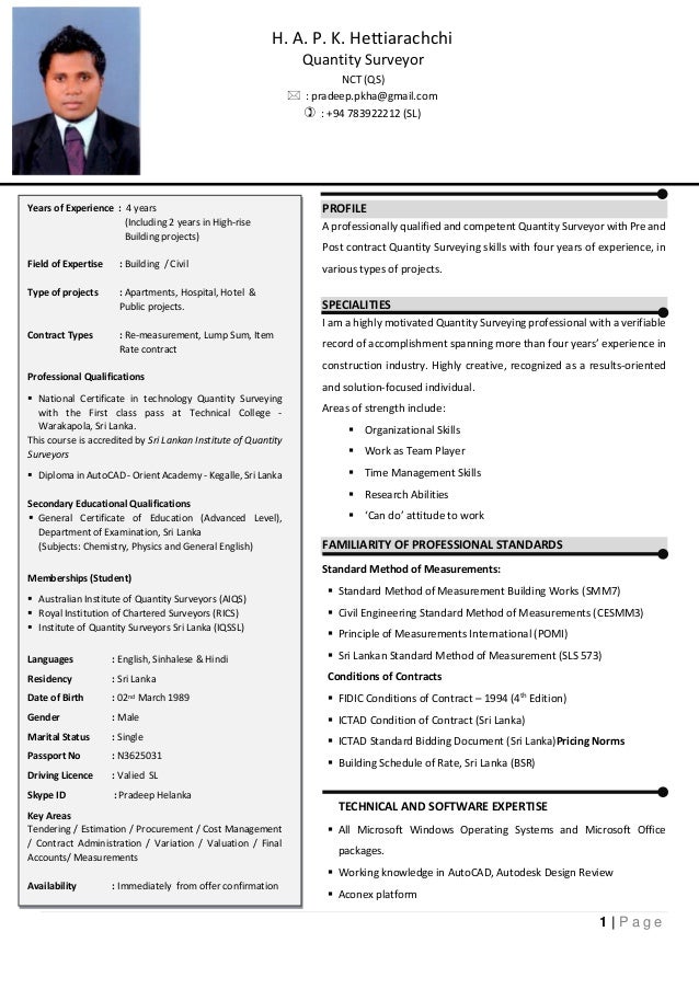 curriculum vitae h a p k hettiarachchi qs cv