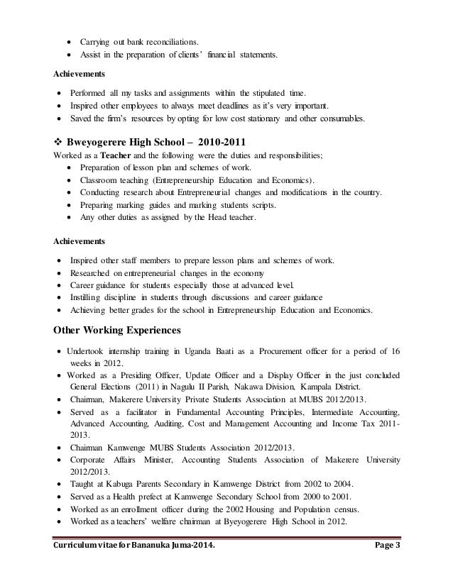 preparation of curriculum vitae