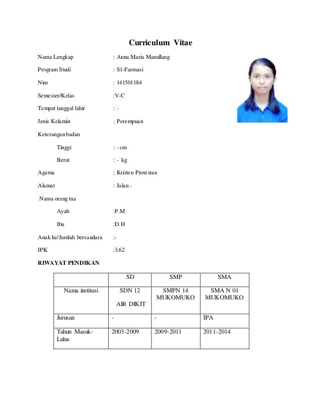 Contoh Curriculum Vitae Farmasi - Simak Gambar Berikut Contoh Curriculum Vitae Farmasi - Simak Gambar Berikut