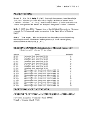 Curriculum Vitae Colleen Kelly 2016 | DOCX