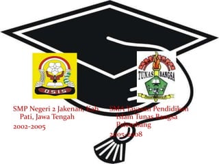 SMP Negeri 2 Jakenan, Kab. 
Pati, Jawa Tengah 
2002-2005 
SMA Yayasan Pendidikan 
Islam Tunas Bangsa 
Palembang 
2005-2008 
 