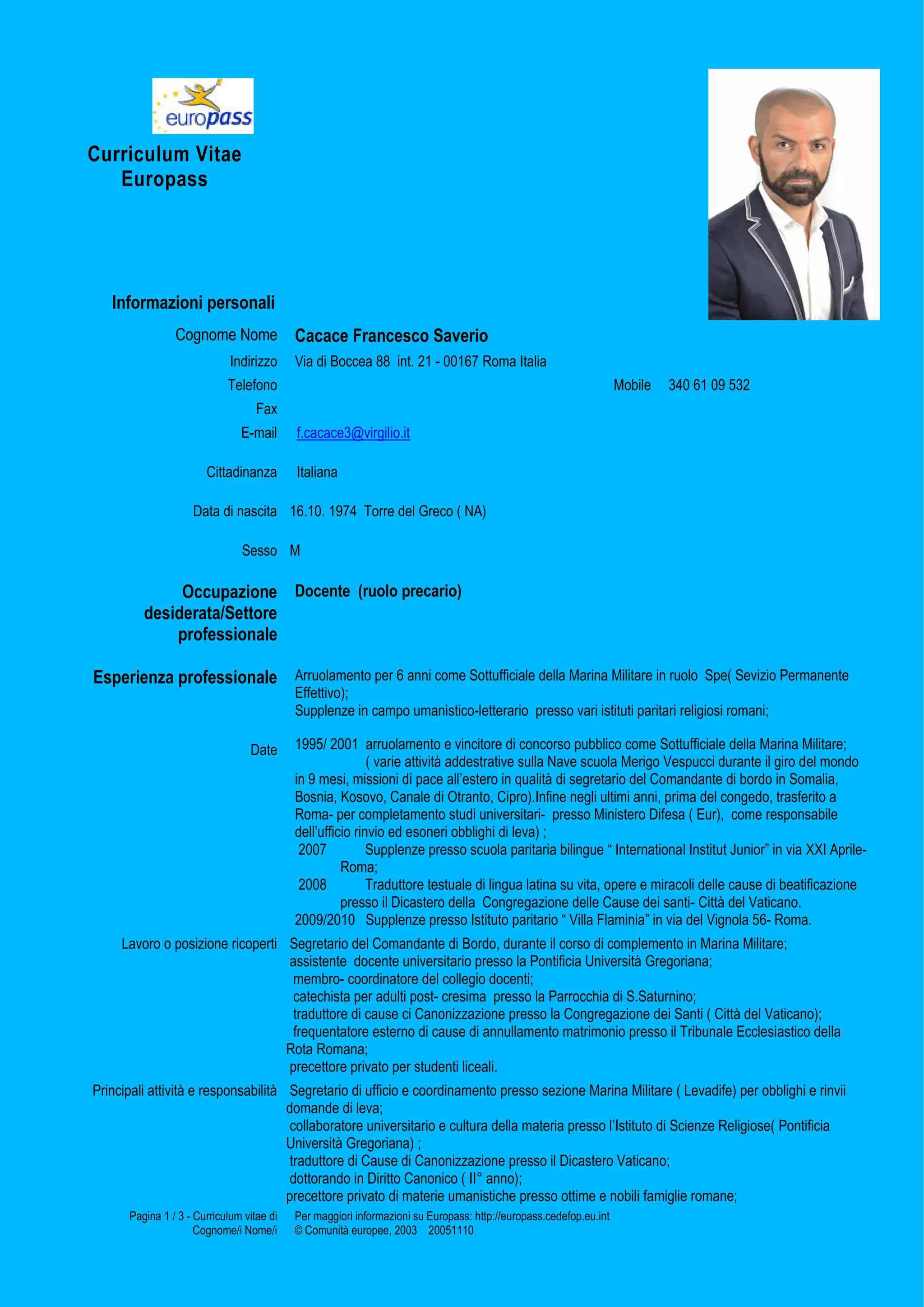 Curriculum vitae europeo europass in italiano | PDF
