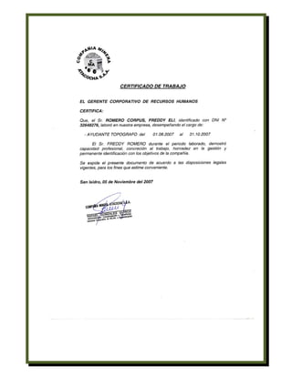 Curriculum Vitae de Freddy Romero Corpus