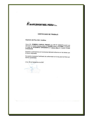 Curriculum Vitae de Freddy Romero Corpus