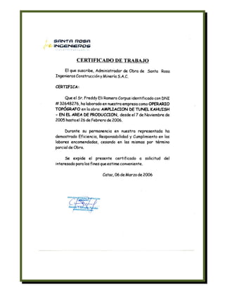 Curriculum Vitae de Freddy Romero Corpus