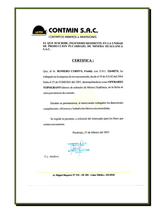 Curriculum Vitae de Freddy Romero Corpus
