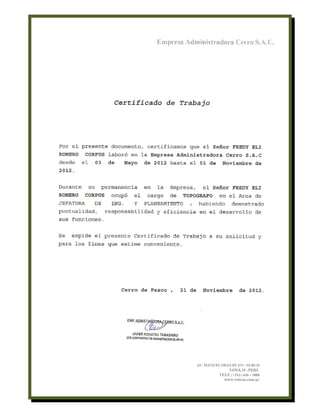 Curriculum Vitae de Freddy Romero Corpus