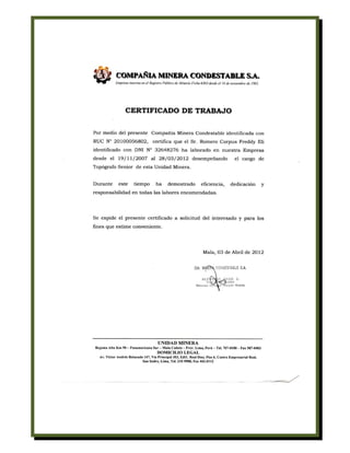 Curriculum Vitae de Freddy Romero Corpus